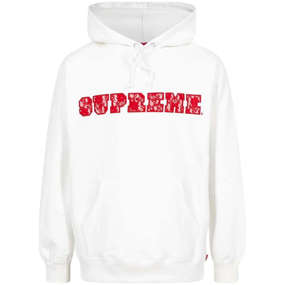 White Supreme Lace Detail Logo Hoodie | Supreme 116MA